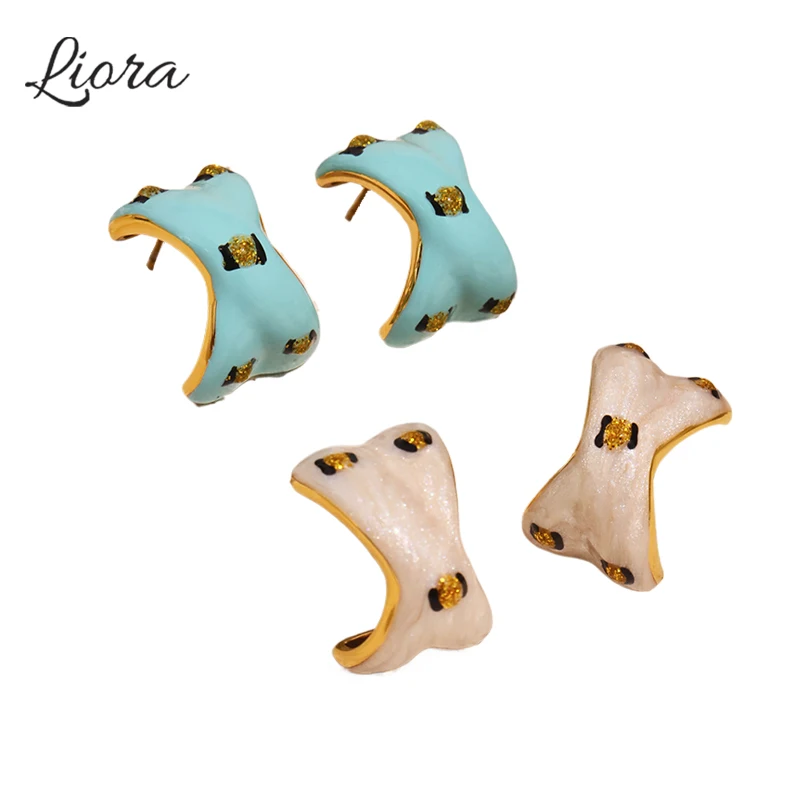 

Liora eye-catching Blue White Enamel Stud Earrings For Women Stainless Steel Gold Plated Hypoallergenic Wedding Earrings Jewelry