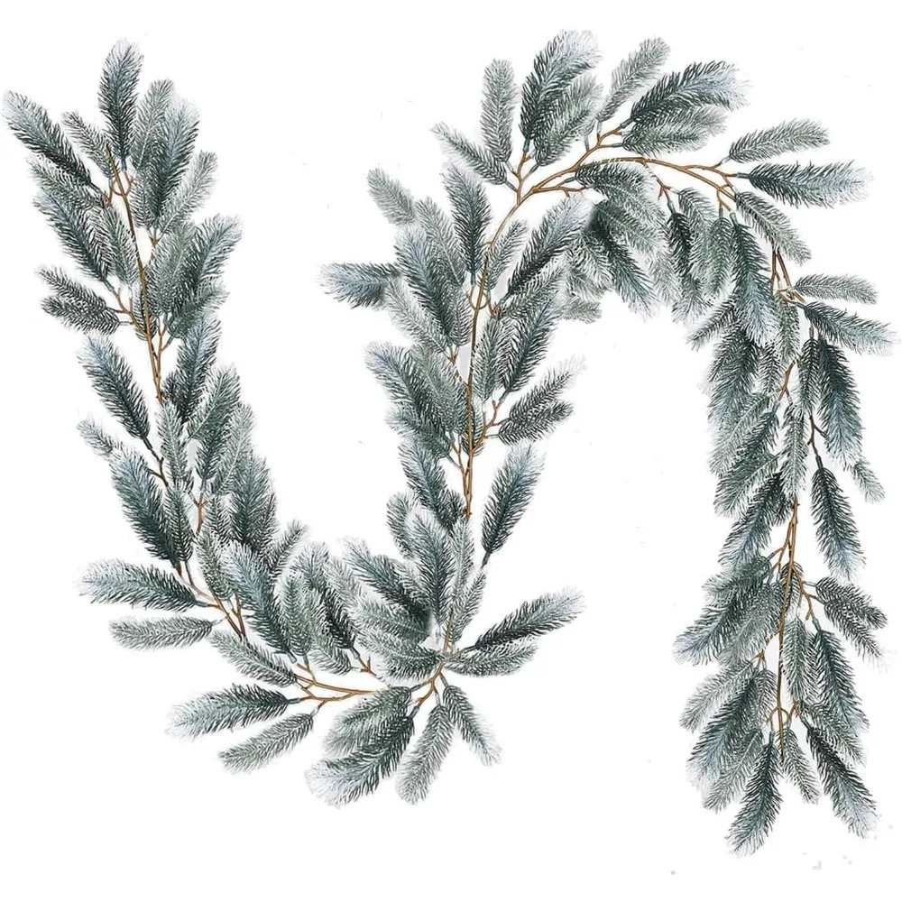 إكليل من الصنوبر الاصطناعي لعيد الميلاد بطول 6 أقدام، إكليل من الخضراء الشتوية وأوراق الصنوبر البيضاء لموسم العطلة وطاولة الموقد Ru
