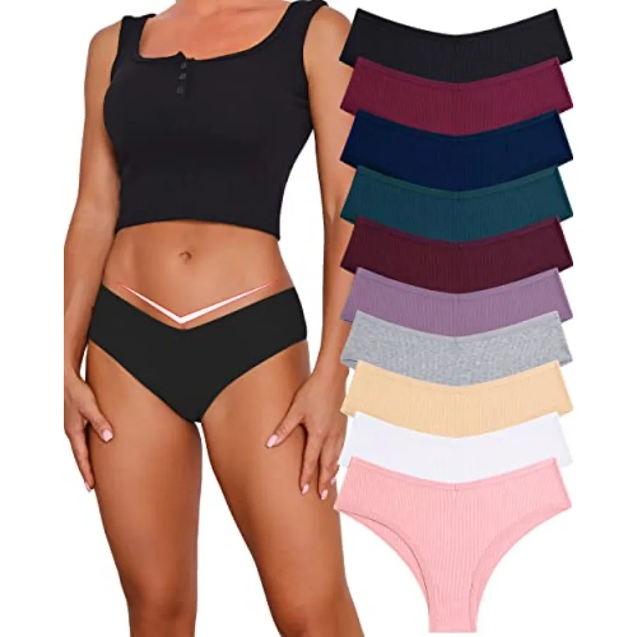 

CuteByte Womens Cotton Underwer Sexy Stretch V-Wist Ldies Pnties Low Rise Cotton Cheeky Hipster S-XXL