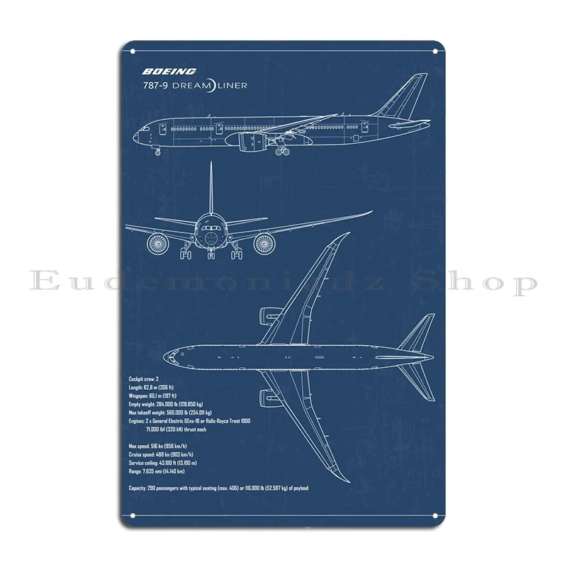 Boeing 787 Dreamliner Jet Metal Plaque Poster Cinema Garage Designing Printed Garage Tin Sign Poster