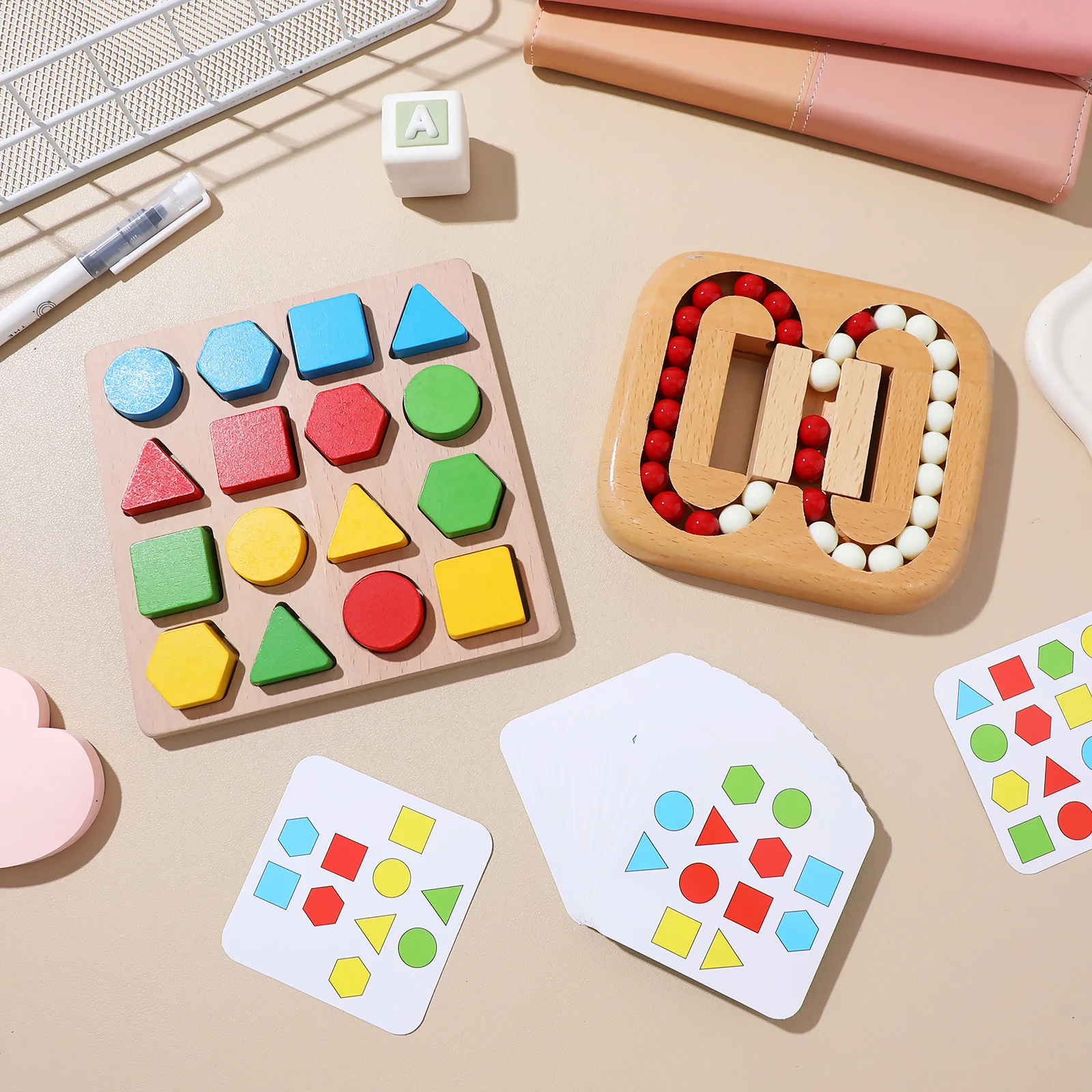 1-set houten doolhofpuzzel voor ouderen Brain Teaser Activity Board Handheld Game Stimulatie Geometrische vorm Sorteren