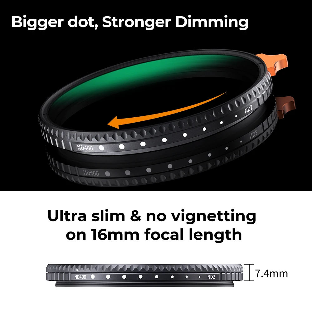 K&F Concept Nano-X Variable ND2-ND400 ND Filter Fader Neutral Density Filter With Adjustment Buckle for 49mm-82mm Camera Lens