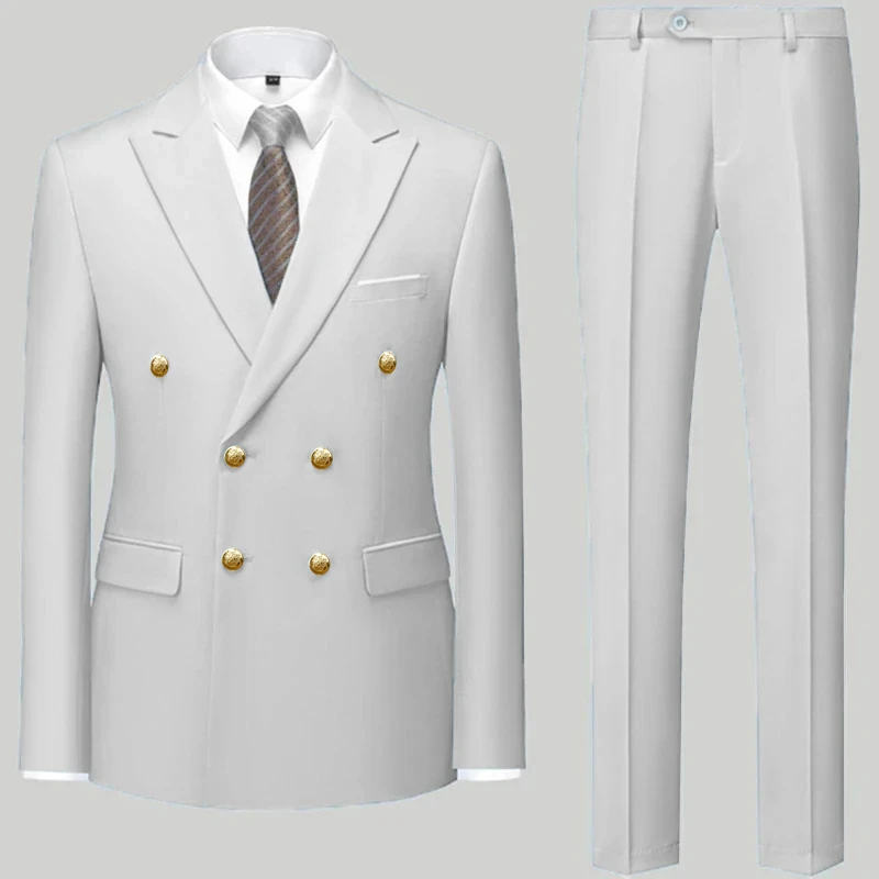 2023 Fashion New Men\'s Casual Boutique Double Breasted Suit Trousers / Man\'s Business Suit Jacket Blazers Coat Pants 2 Pcs Set