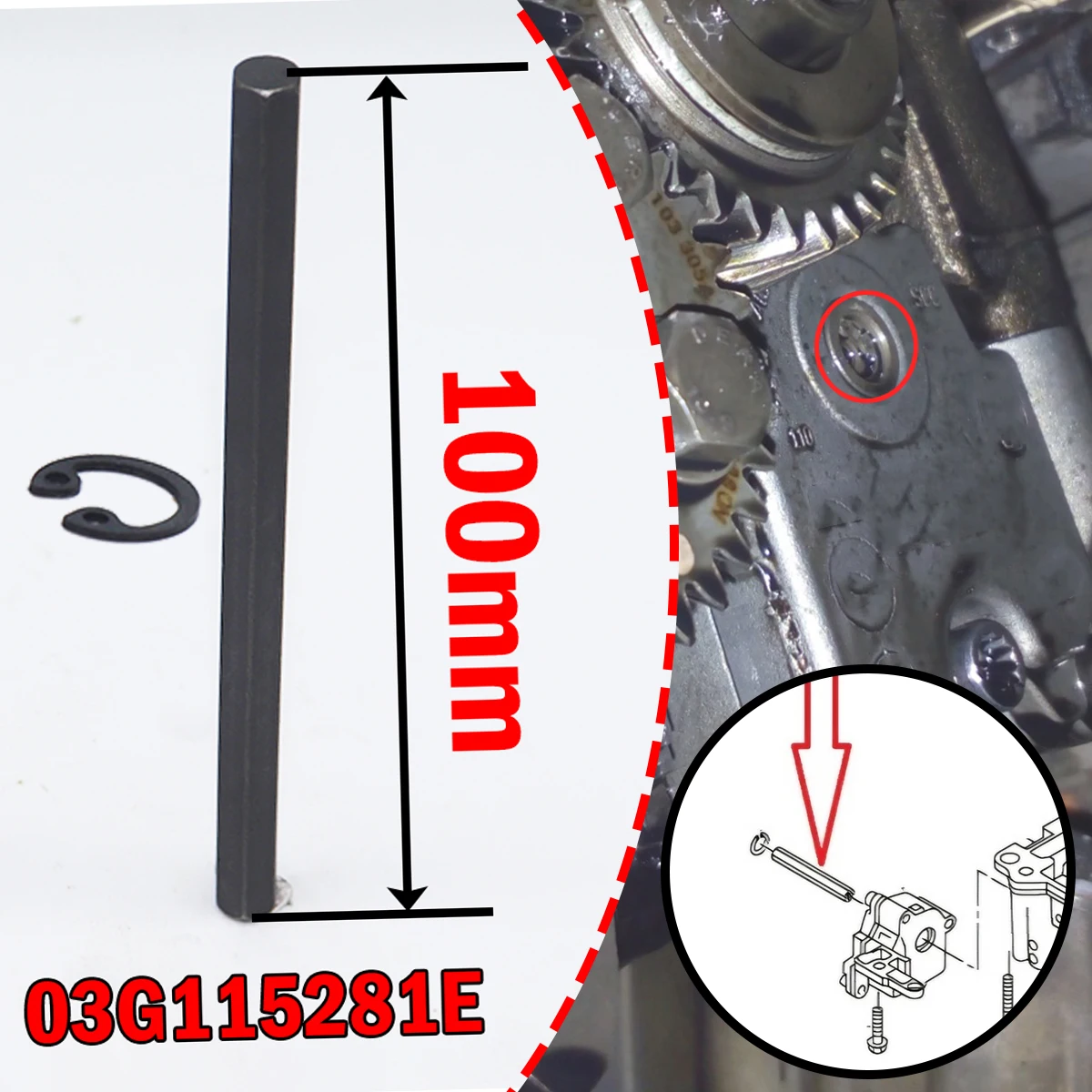 

100mm For Audi Seat Skoda VW Oil Pump Drive Key 03G115281E Hex Allen Balance Shaft With Securing Ring Circlip Car accessories