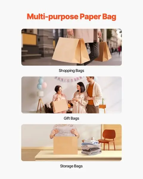 ถุงกระดาษคราฟท์มีหูหิ้ว 100 ชิ้น 16x6x12 ใน Party Shopping Retail Bag สีน้ําตาล