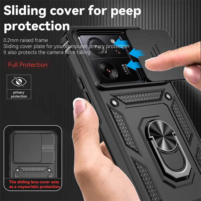 For Xiaomi 13T Case Xiaomi 11T 12T 13T Pro 5G Cover Luxury Shockproof Armor PC + Silicone Slide Camera Protective Phone Cover