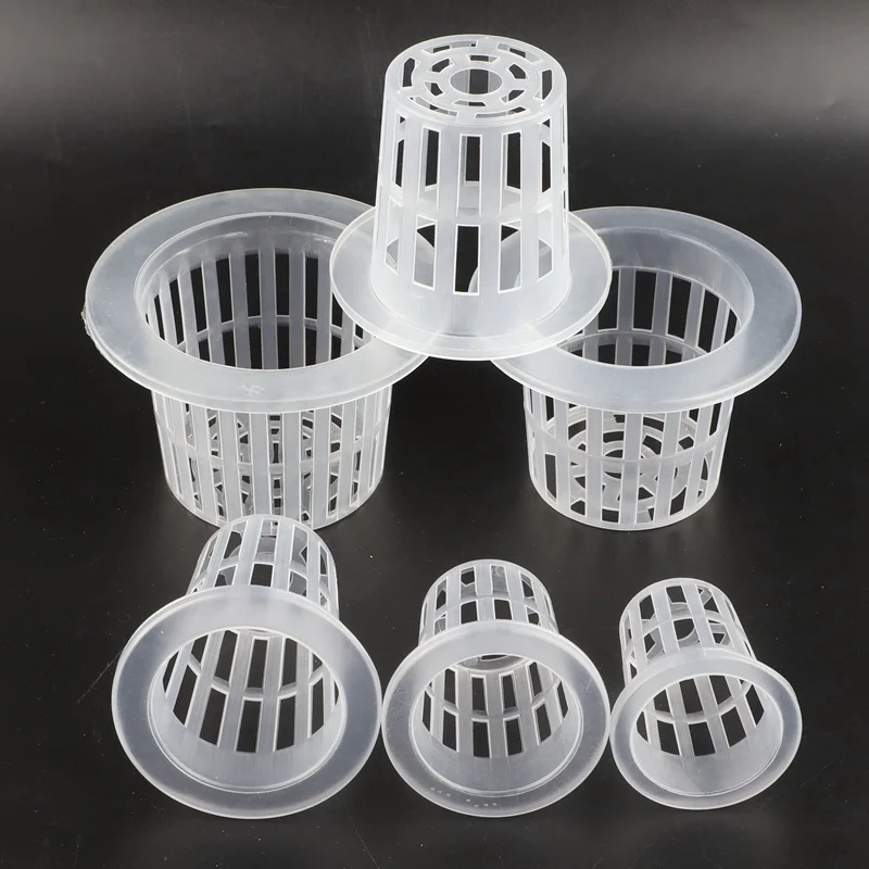 50Pcs White Hydroponic Basket Garden Vegetable Soilless Grow Net Pot Multi-Size Aeroponics Plastic Planting Mesh Pots Cap