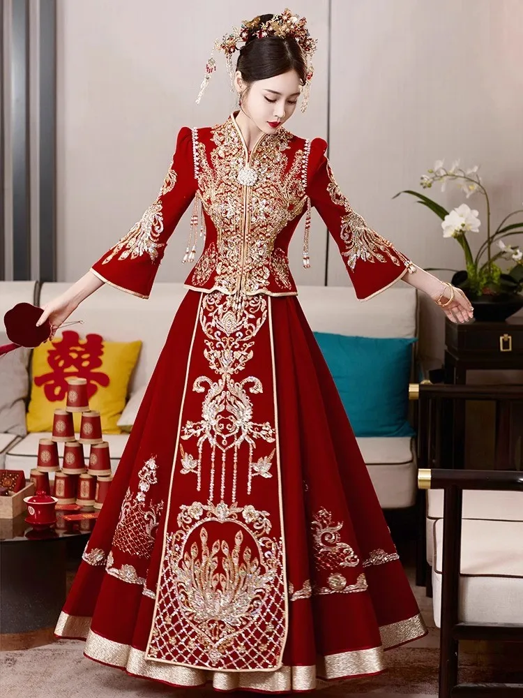 

New wedding dress luxurious for brides heavy-duty Chinese-style
