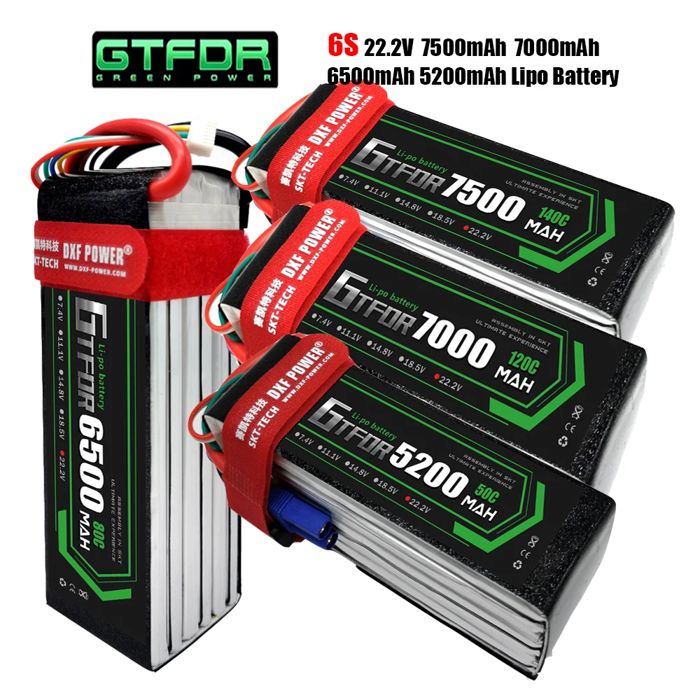 GTFDR 6S Lipo Battery 22.2V 7500mAh 7000mAh 6500mAh 5200mAh XT90 XT60 T for FPV Drone Airplanes Quadcopter Boat Truck Helicopter