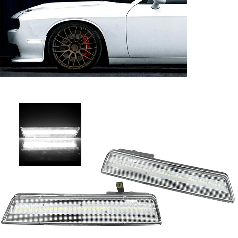 

For Dodge Challenger 2008-2014 Front Side LED Marker Lamp Clear Cover Lens Car Fender Indicator White Turn Signal Bulbs Light