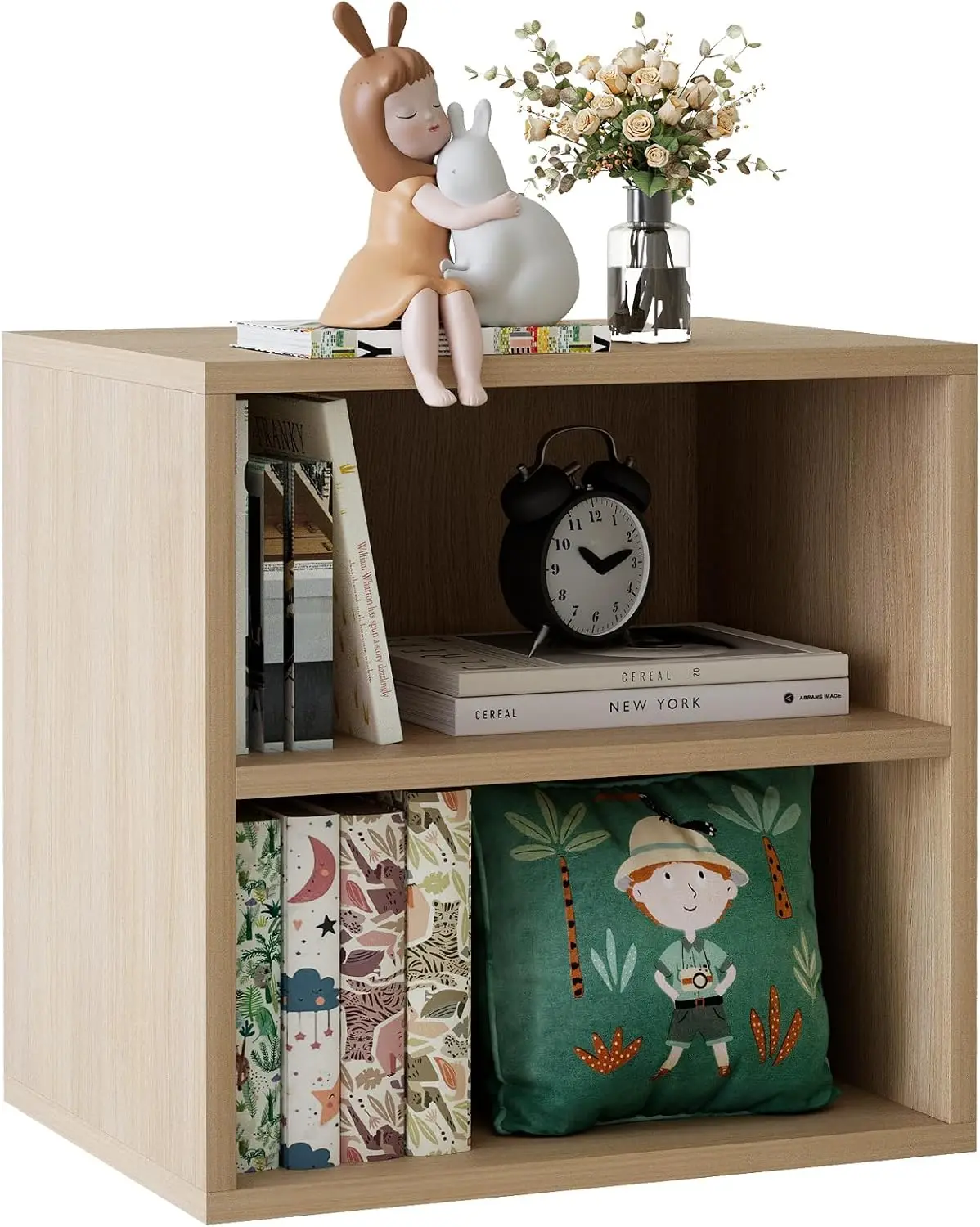 

Cube Storage Organizer Shelf, 2 Tiers Stackable Bookshelf, Wooden Display Bookcase with 2 Cube