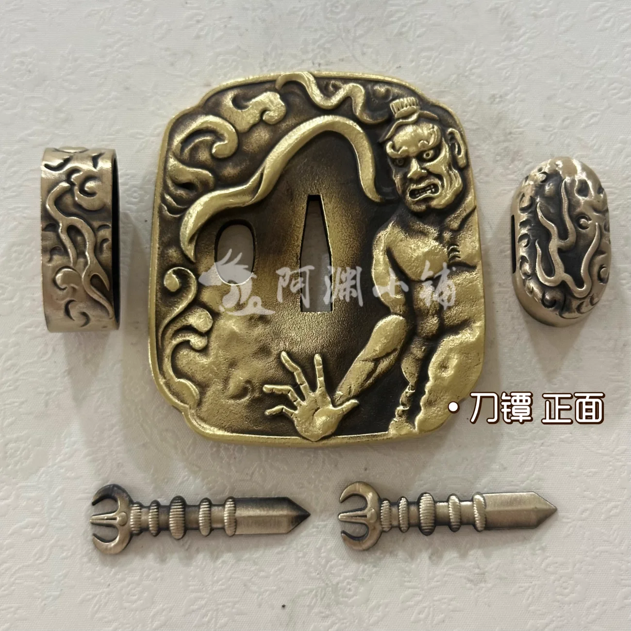 Juego de accesorios de cobre y latón vintage de 77 mm para espada Musashi Katana, Tsuba, para espadas samurái japonesas Katana, Tachi y Wakizashi