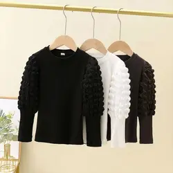 Girls Spring And Autumn Korean Edition Bubble Sleeve Underlay Shirt 2023  Same Style Versatile Fashion Trend Clothing Girls Top