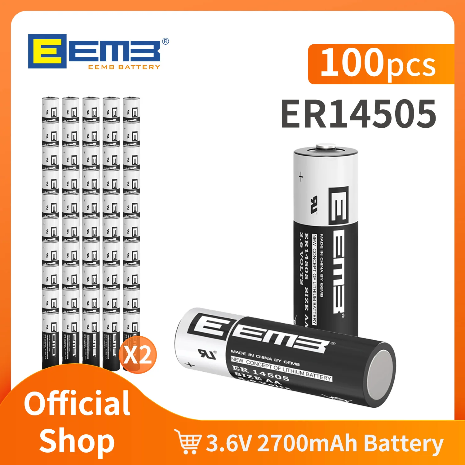 100PCs ehomb er14505 battery 3.6V AA 2700mAh non-rechargeable industrial lithium battery customized