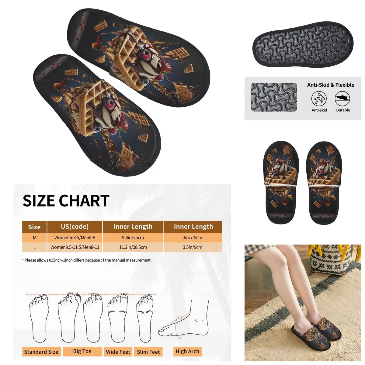 Nutty Chocolate Ice Cream Waffle 1 Men Women Furry slippers,Warm pantoufle homme Home slippers