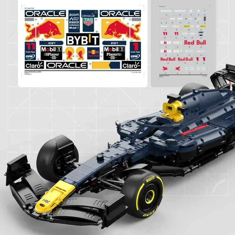 2509szt RASTAR Technic R/C 1:8 Bull F1 RB19 Bricks Super racing F1 Formula Building Blocks Samochód architektoniczny model Zabawki chłopiec Prezent