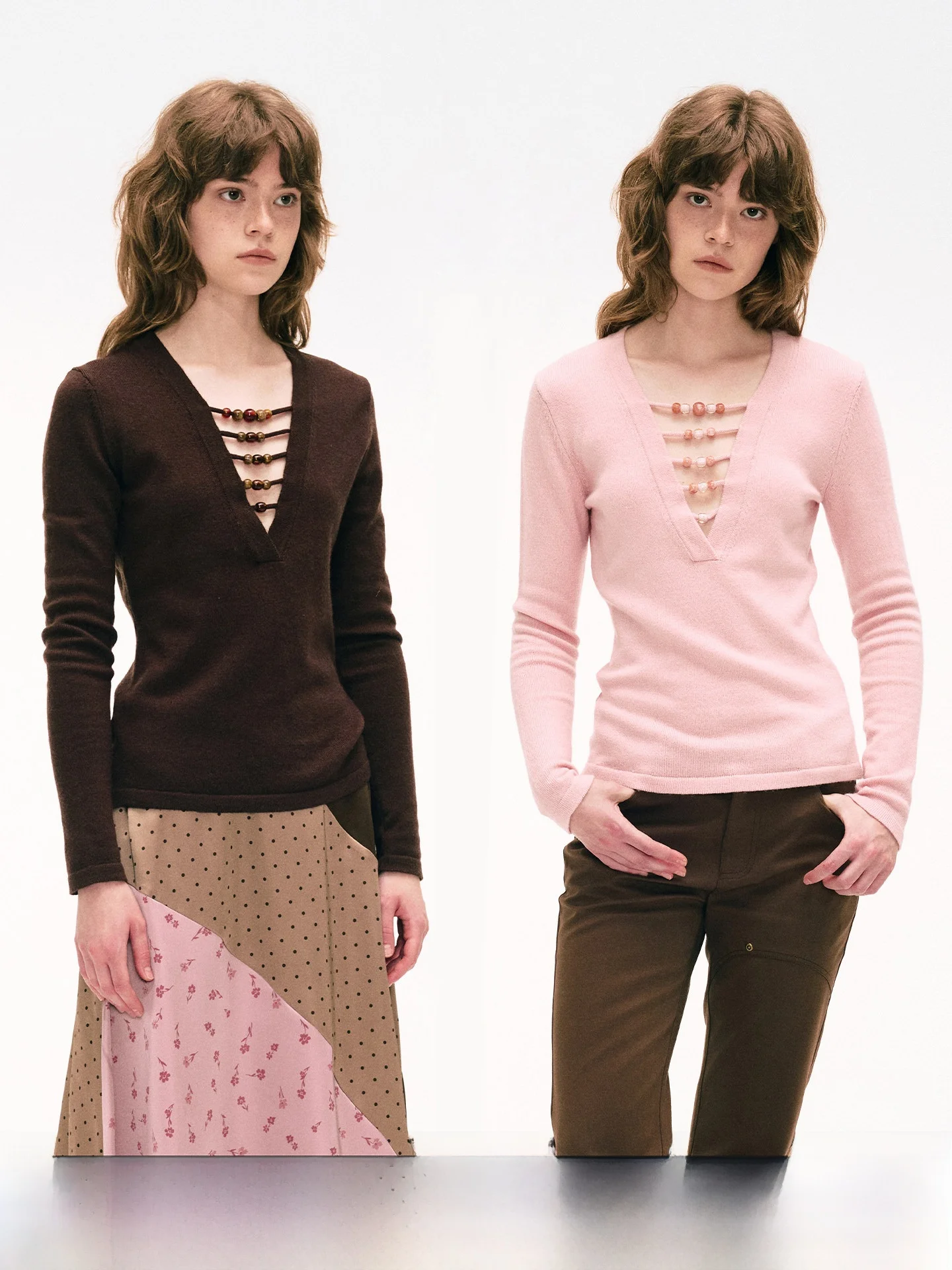 

Slim Fit Long Sve Wool Sweater Deep V Ne Overhead ort Wave Bead Decoration Commute Sle Spring Autumn Color