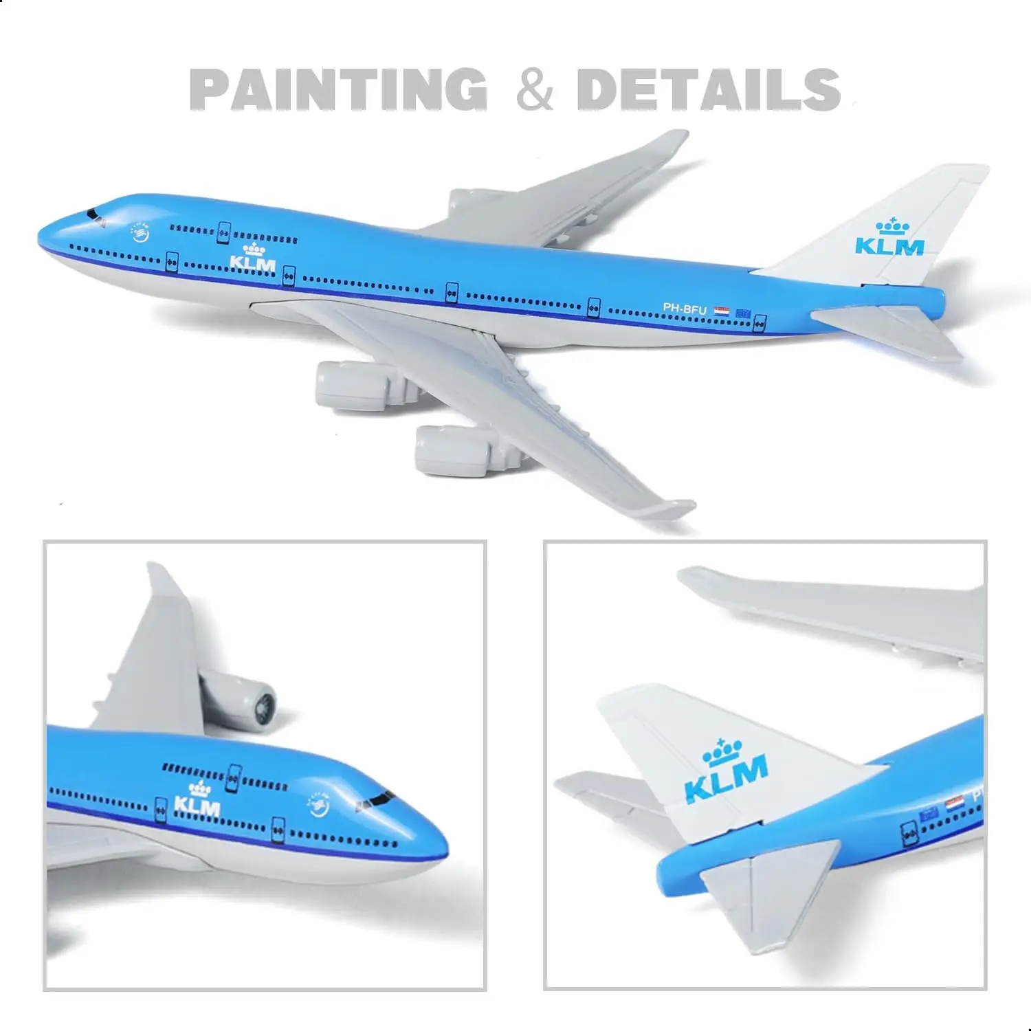 1/400 16cm B747 Airplane Model with Stand United & KLM & VAA 3-Piece Alloy Plane Model For Display Collection or Toy Gift view 3