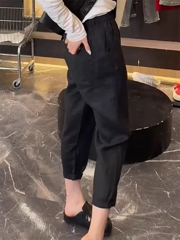 Hoge taille katoen linnen harembroek dames zomer dunne losse plus size casual wijde pijpen broek vintage rechte snit ket ontwerp