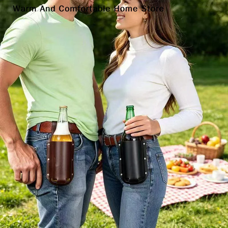 【W】1Pcs Leather Beer Can Bottle Waist With Sturdy Construction And Easy Belt Attachment Perfect For Camping Hiking BBQ Parties