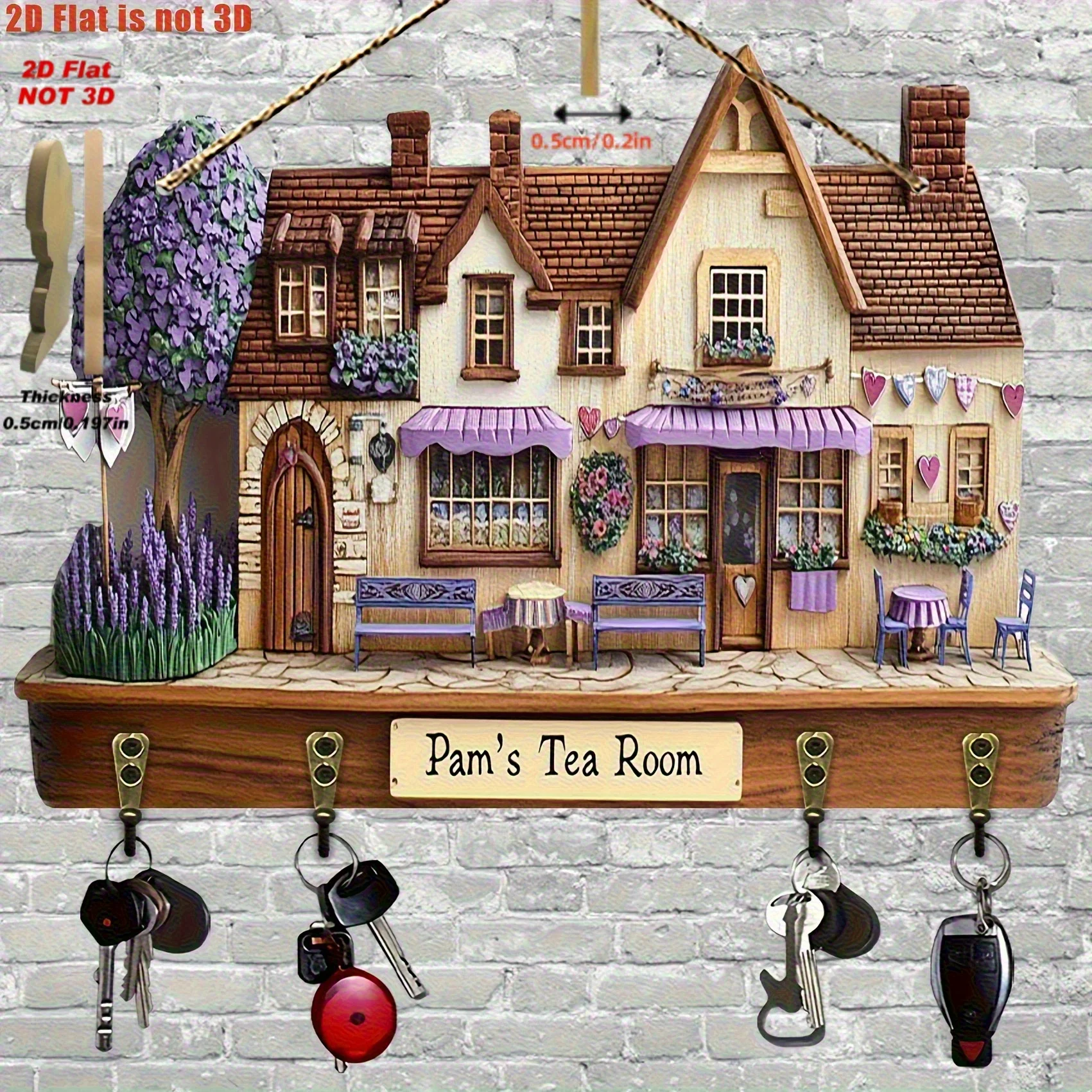 Halloween Printed 2D Wooden Key Hook Multifunctional Rustic Style Key Rack With Hooks Wall Hanging Decor Porch Ornament