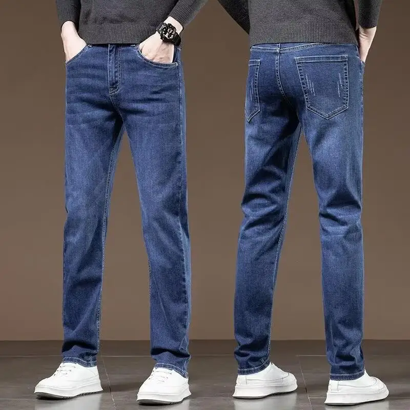 High-end Jeans Men's 2026 New Jeans Slim-fit Straight Trousers Elastic Casual Summer Thin Luxury Streetwear Long Pants Jeans