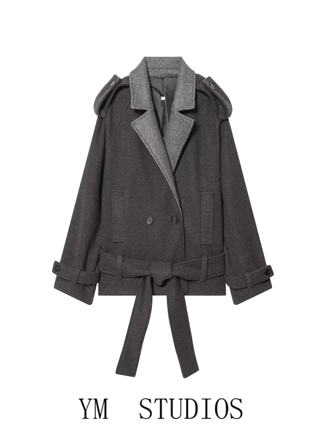 

Женское двубортное шерстяное пальто Ele с поясом, свободного кроя, с эффектом утяжки талии, модная верхняя одежда