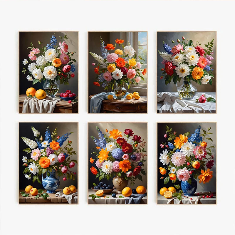 Ilustración Floral gótica clásica Vintage, pintor artístico, naturaleza muerta con flores, pinturas en lienzo, imagen de pared para decoración del hogar y habitación