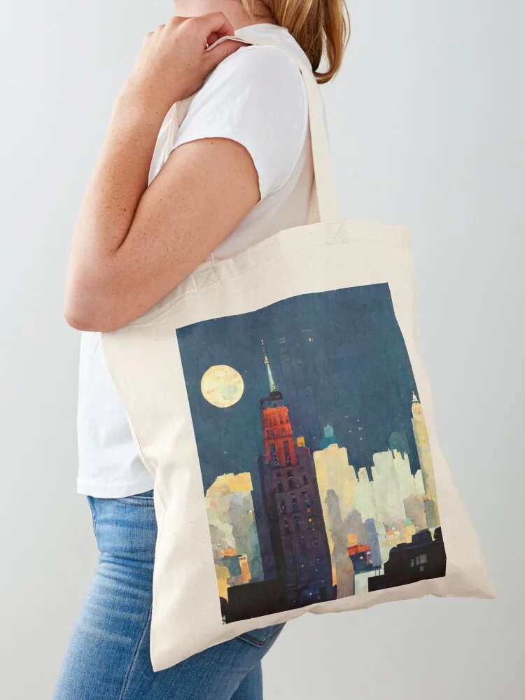 

Full Moon City At Night (Edward Hopper Inspired) Tote Bag hand bags supermarket folding bag tote bags men