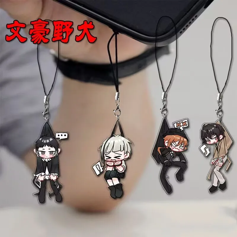 "문고 길고양이" 애니메이션 주변기기 휴대폰 체인 "나카지마 아츠시, 다자이 오사무" 투명 액세서리 펜던트