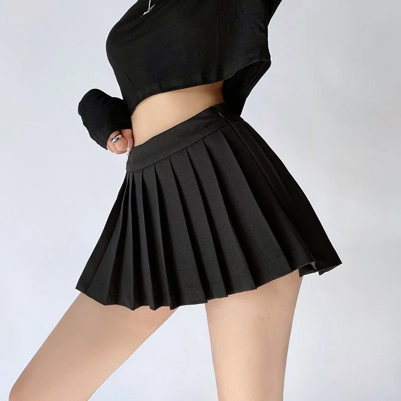 Pleated Mini Skirt Women Summer High Waist Slim A Line Skirt Shorts Female Korean All-match Casual Fashion Grey Black