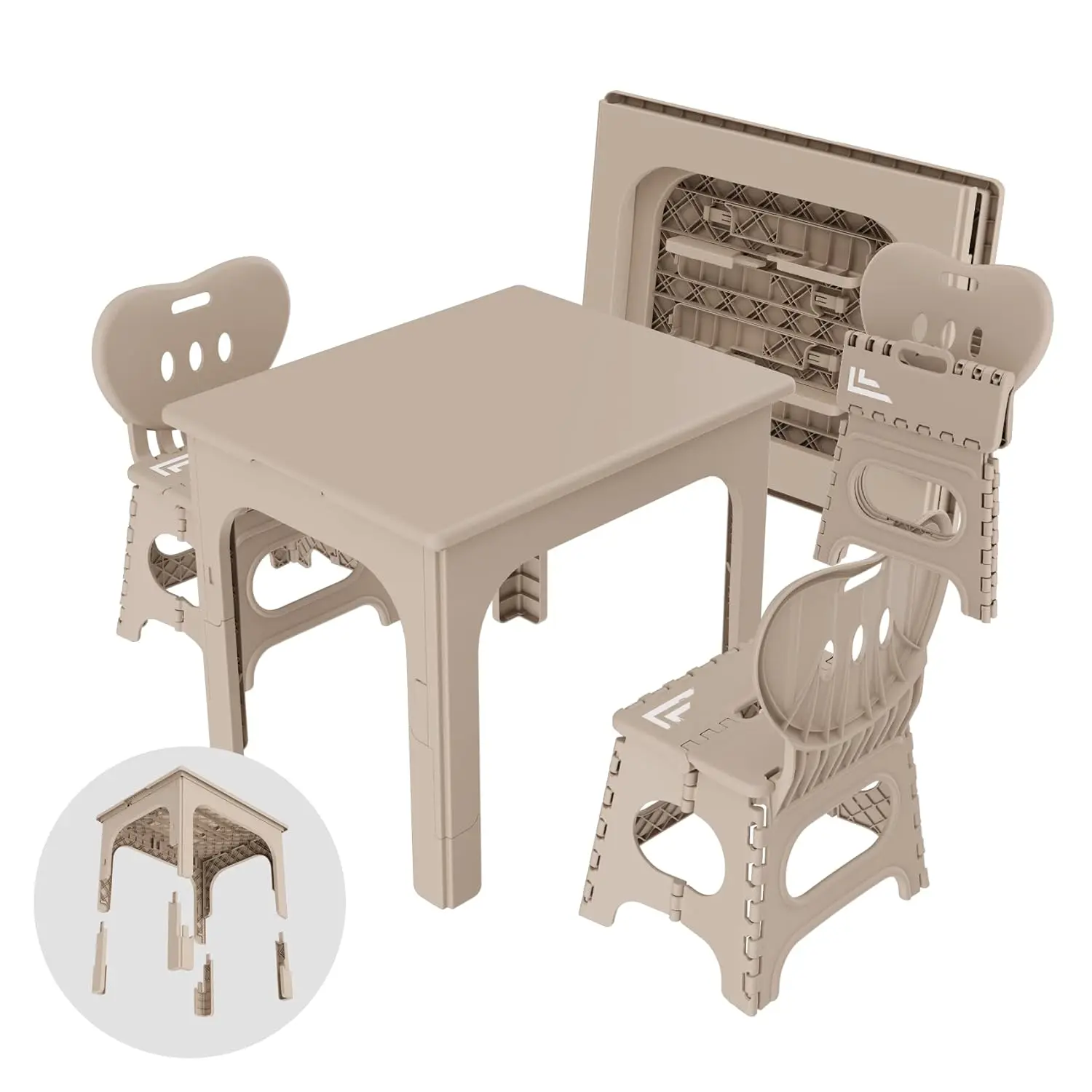 

® Kids Foldable & Height Adjustable Table Set w/2 Folding Chairs, Compact, Collapsible & Portable, Toddler Activity, Picnic Tabl