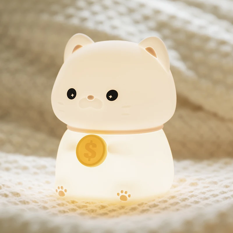 Cute Cat Night Light Silicone Lamp LED Sleep Light Kids USB Rechargeable Bedroom Beside Lamp Baby Toy Children Christmas Gift