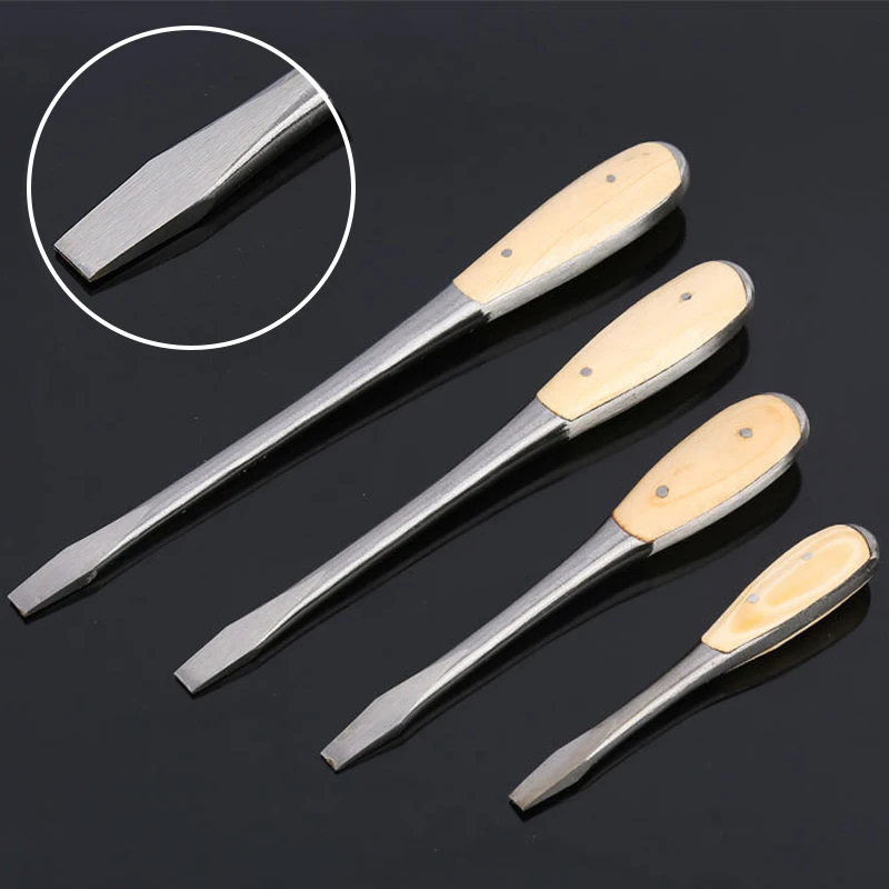 4 Pieces Heavy Duty Slotted Screwdriver 6/8/10/12 Inch Knockable Flat Blade Screwdriver With Wooden Handle Hand Repair Tool