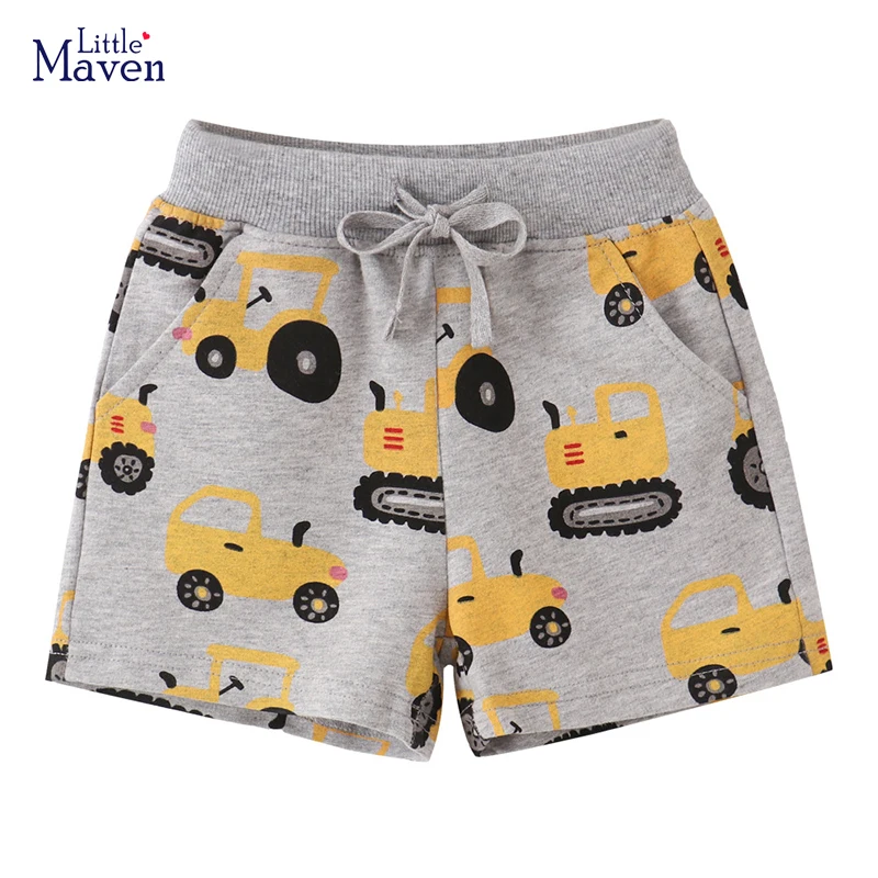 Little maven Shorts for Baby Boys Kids Clothes 2024 Summer Cotton Trousers Children\'s Clothing Cartoon Excavator Short Pants