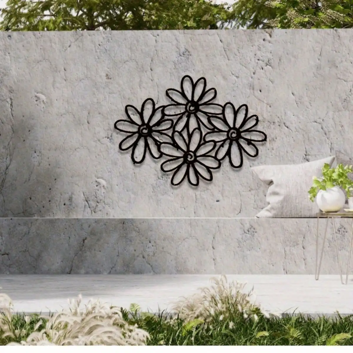 Daisy Metal Wall Art Floral Decor for Garden Patio Home, Kitchen Living Room Accent, Halloween Christmas New Year Housewarming G