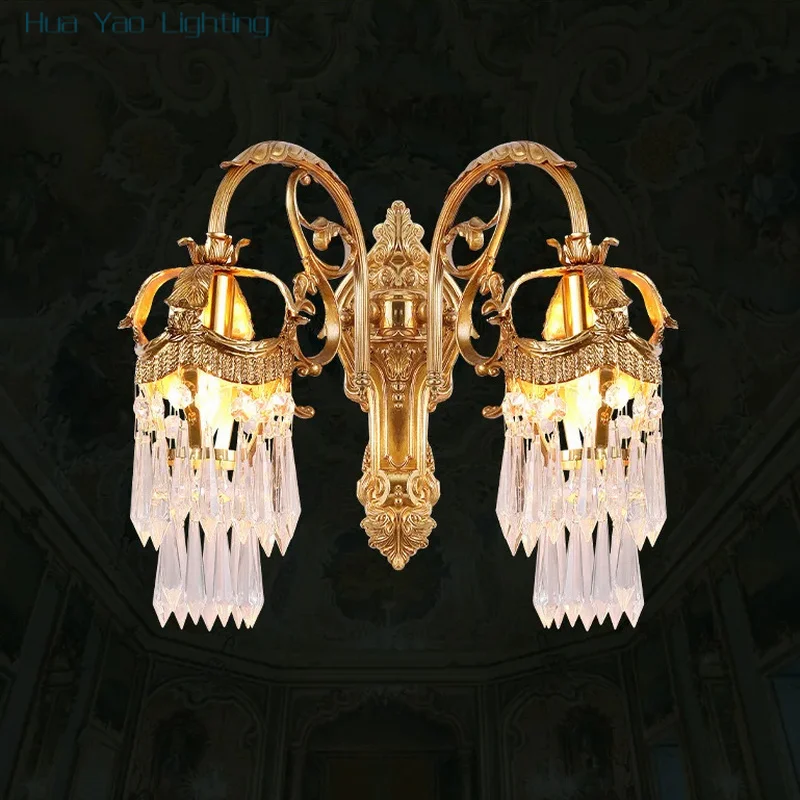 Elegant European - Designed Traditional Brass Wall Lamp, Featuring Crystal Decoration, Perfect For Hotel Corridors, Villa Living