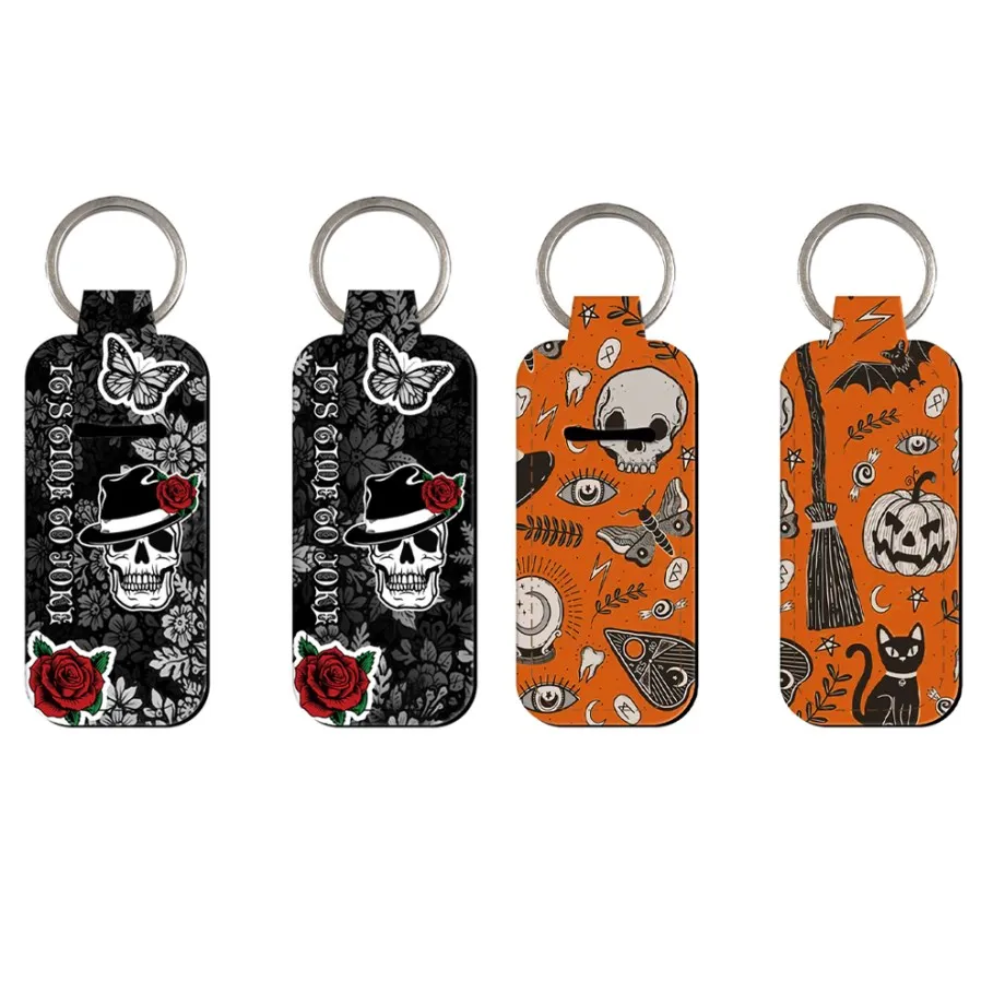 Halloween Lip Balm Holder Keychain Clip On Lipstick Sleeve Holder Women's Punk Gothic Key Ring Bag Charms Travel Accessories 1pc