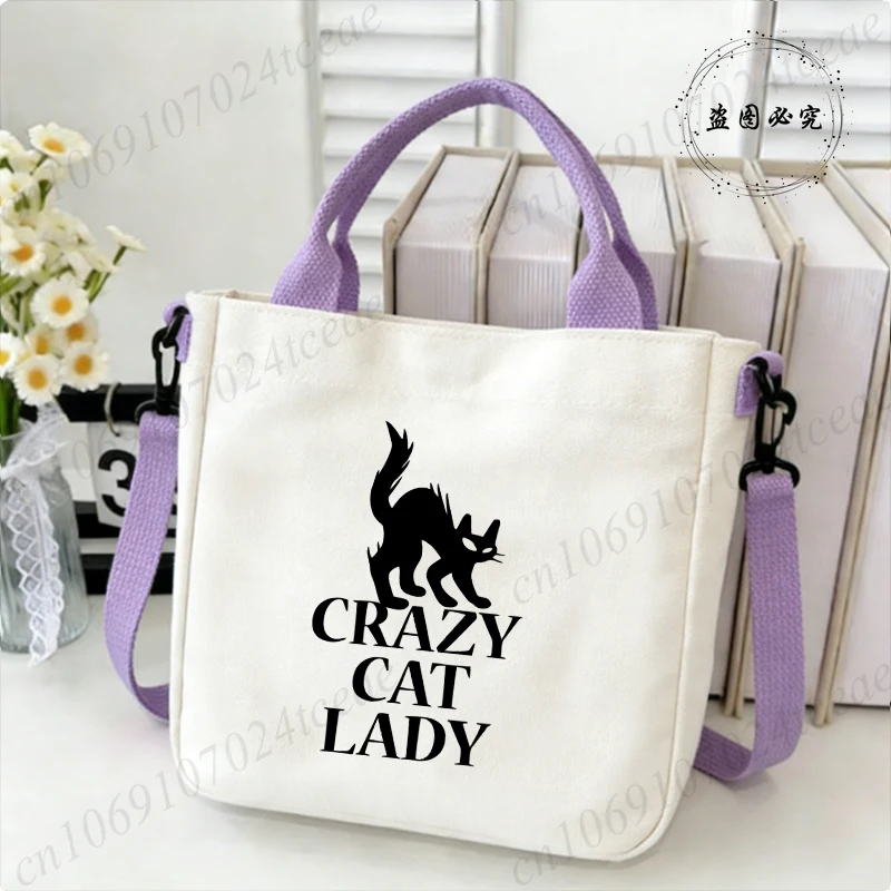 Crazy Cat Lady Women's Crossbody Bag Aesthetics Anime Cartoon Shoulder Tote Bags Korean Fashion Messenger Bag