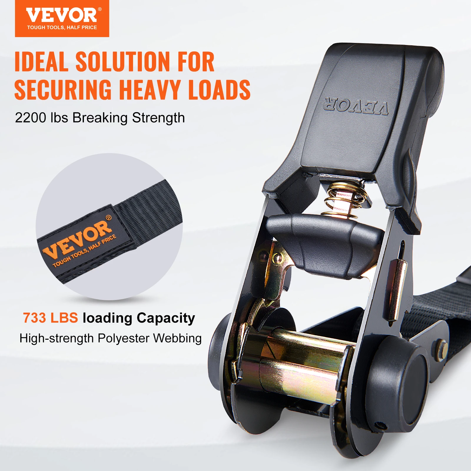 VEVOR 4PK Ratchet Tie Down Straps  2200 lb Max Break Strength, for Moving Securing Cargo Appliances Lawn Equipment Motorcycle