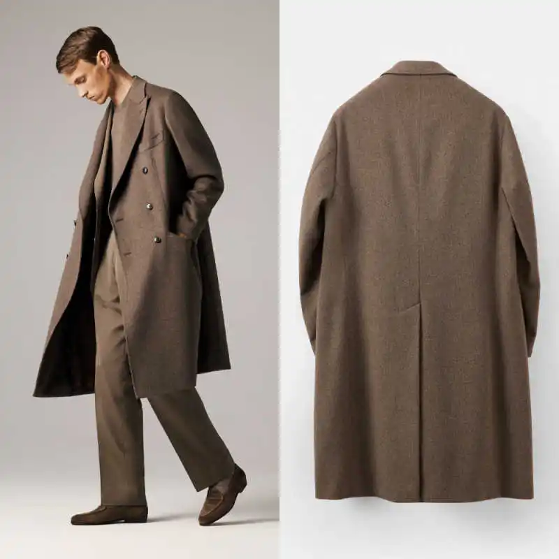 Autumn/Winter Men's Woolen Coat 1 Piece Double Breasted Jacket Medium to Long Formal Occasion Street Outdoor Warm Customized