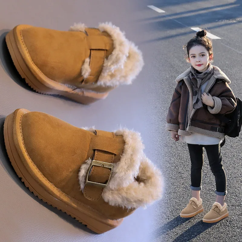 

2025 Winter New Round Toe Warm Cotton Shoes Hook&Loop Portable Korean Version Of Children's Shoes
