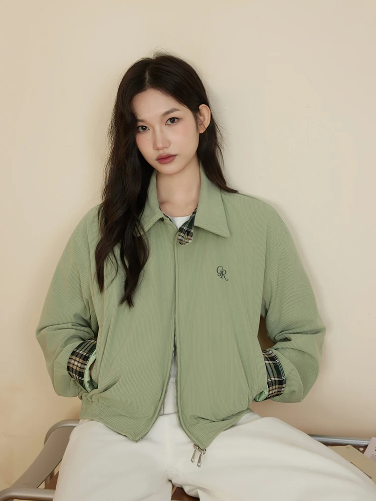 een Cappotto autunno inverno casual da donna in velluto a coste scozzese patchwork retrò ASS SPACE Tessuto in poliestere per spazio all'aperto selvaggio