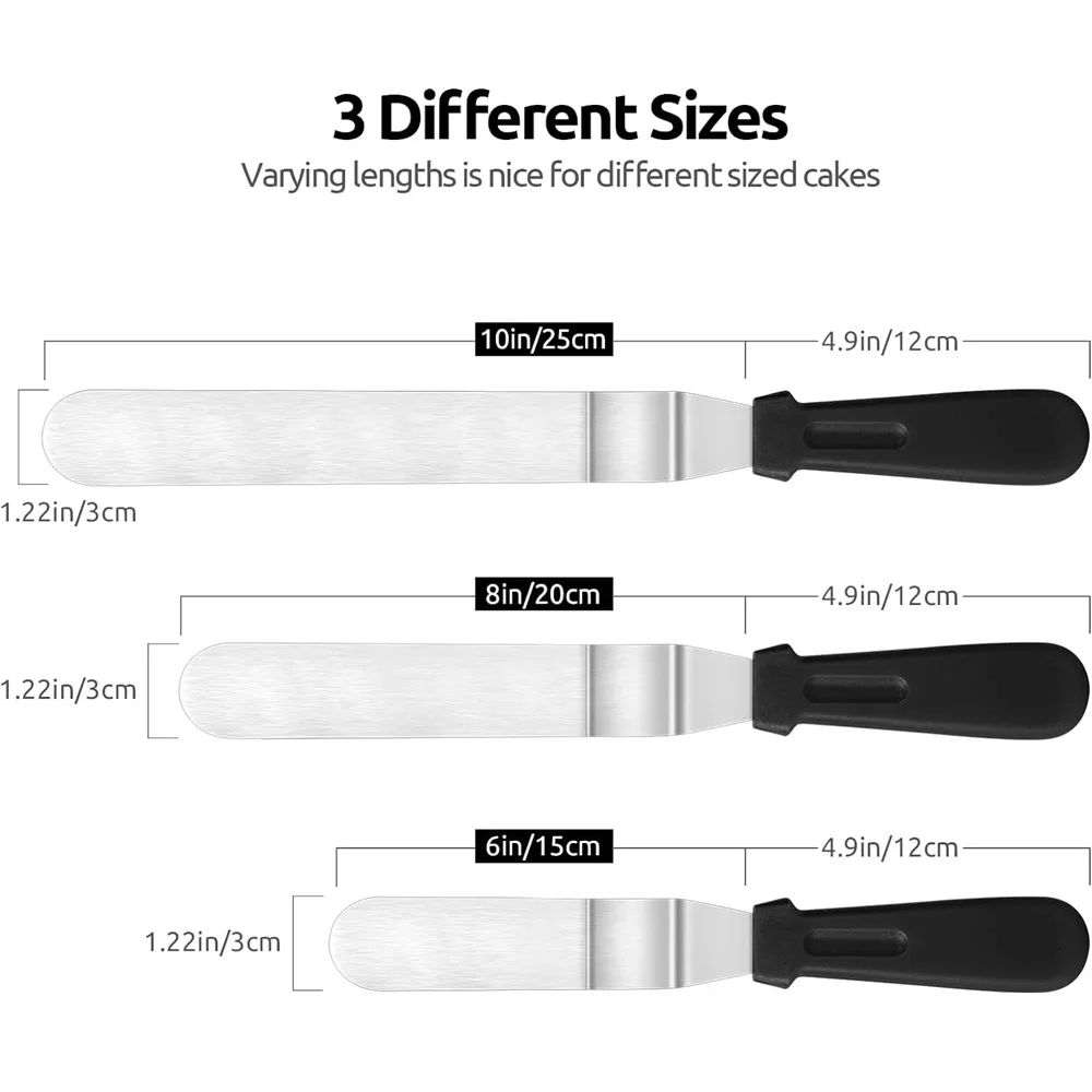 3-piece cake spatula set stainless steel icing spatula PP plastic handle straight curved cake decoration icing spatula baking ca