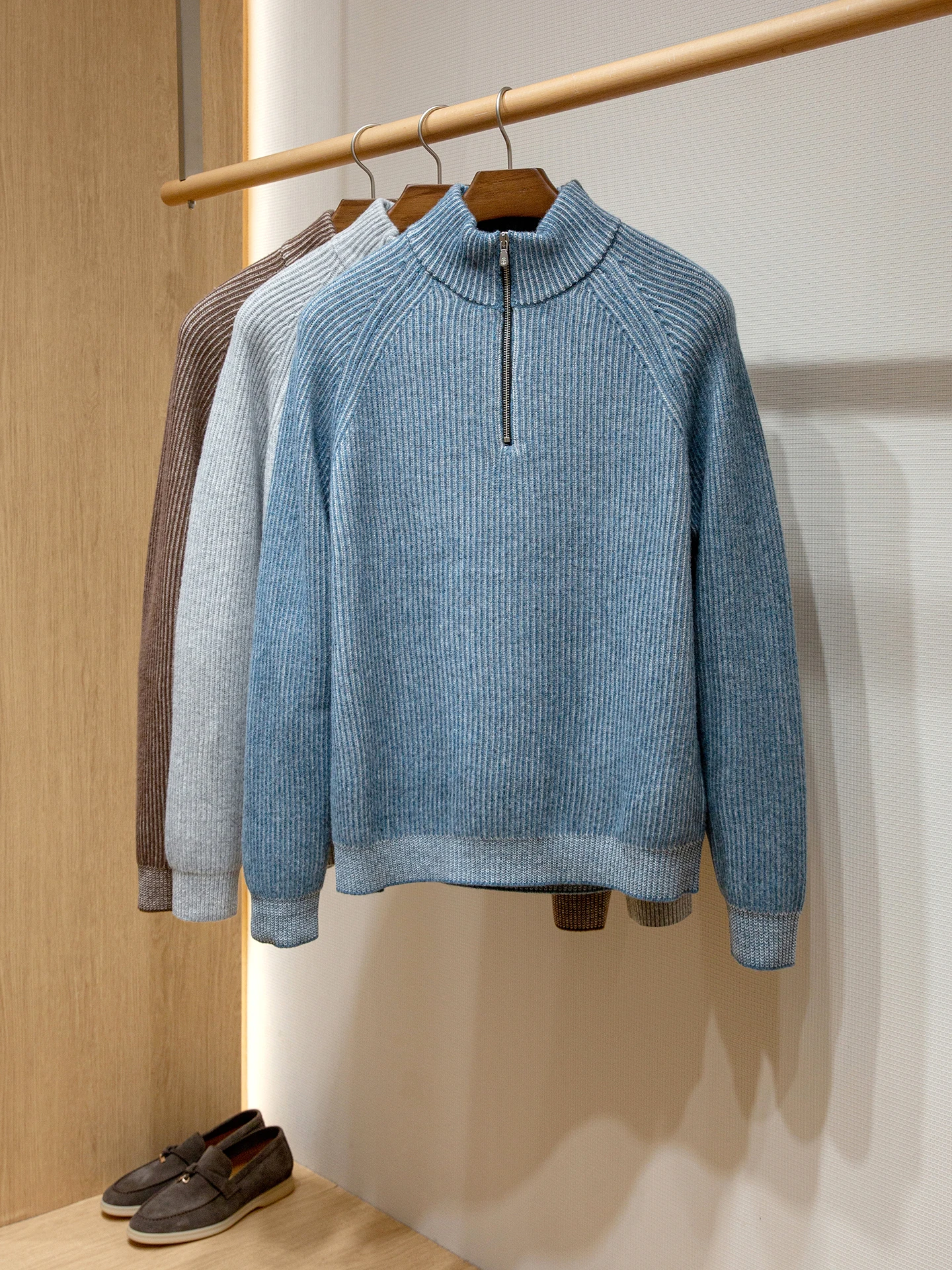 BC 100% Wool 700g Casual Thickened Half Zip Knitted Sweater