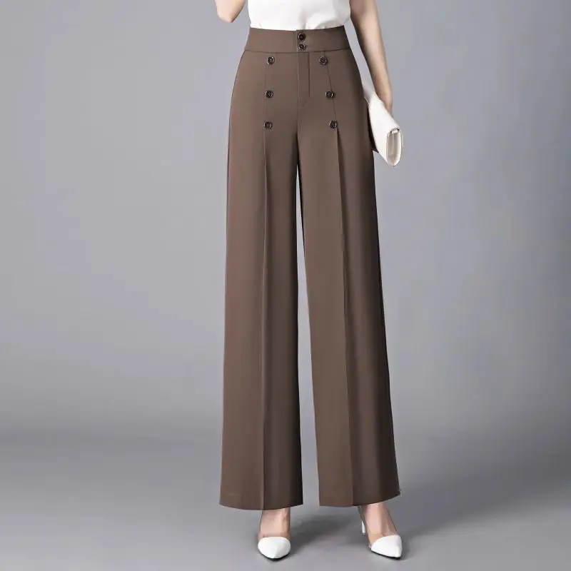 Summer New High Waisted Double Breasted Pants with a Sense of Sagging Wrinkle Resistance and Floor Dragging Wide Leg Pants