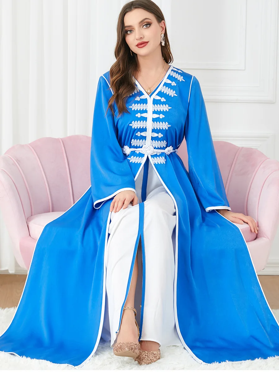 

UNI 2025 Новый Ближневосточный мусульманский женский халат Абая, турецкий Дубай, вышитый халат из двух частей, платье Рамадан