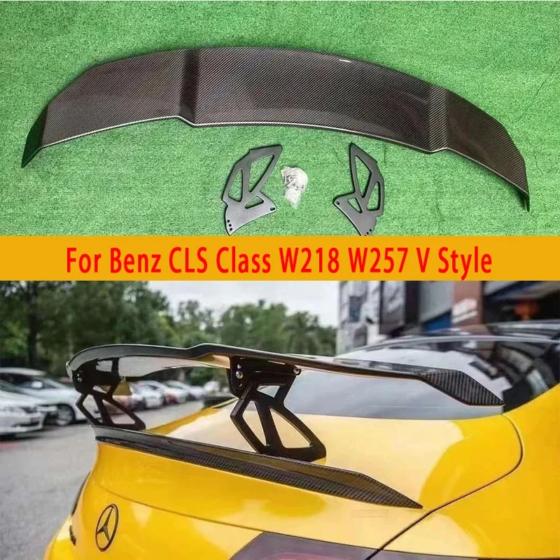 For Mercedes Benz CLS Class W218 W257 V Style Carbon Fiber Tail fins Rear Trunk Spoiler Guide Wing Rear Wing Diverter body kit