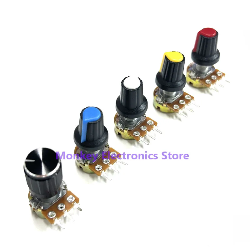 40PCS  Potentiometers WH148 Single 3pines Kit box switch 15MM  potenciometro B5K 10K 20K 50K 100K With 20PCS Knobs Set Shaft Nut