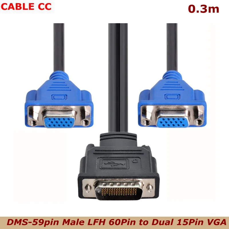 DMS-59pin Male LFH 60Pin to Dual 15Pin VGA RGB Female Splitter Extension Cable for PC Graphics Card